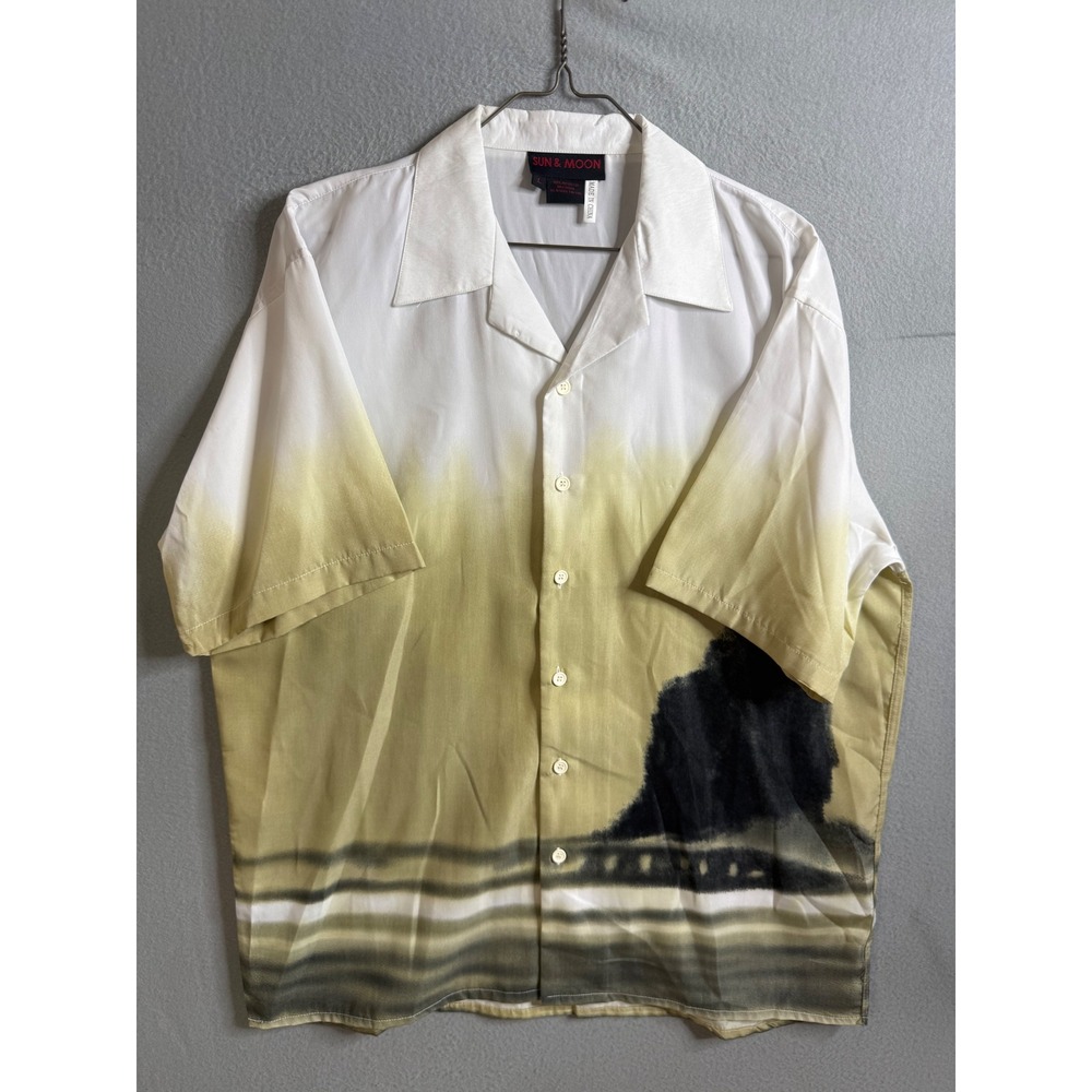 Sun & Moon Button Up Men's Large‎ Camp Shirt Abstract Print Short Sleeve